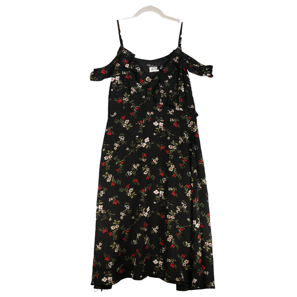 Black Floral Midi Dress Womens Size XXL Sheath Off Shoulder Spaghetti Strap